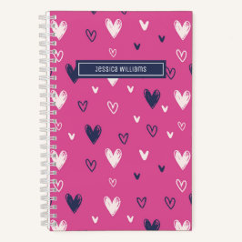 Cuaderno Cute Heart Pencil Doodle Pattern Sweet Love Pink