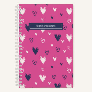 Cuaderno Cute Heart Pencil Doodle Pattern Sweet Love Pink