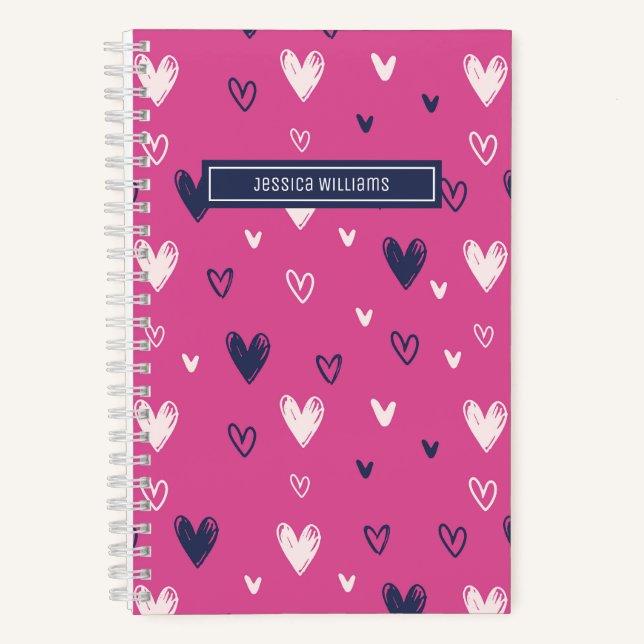 Cuaderno Cute Heart Pencil Doodle Pattern Sweet Love Pink (Anverso)