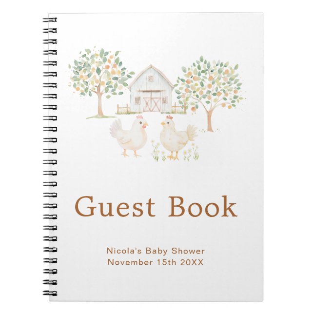 Cuaderno Cute Hens Farm Barn Baby Shower Guest Book (Frente)