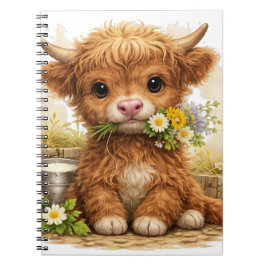 Cuaderno Cute Highland Cow with Flowers Kawaii Farm Cottage