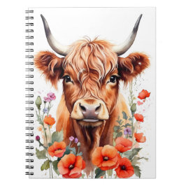 Cuaderno Cute Highland Cow Y Flores De Adormidera