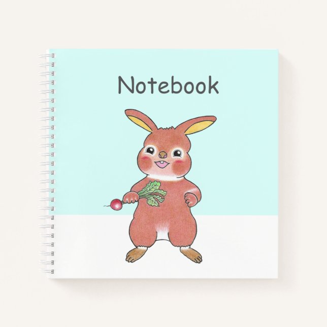 Cuaderno Cute Hungry Bunny blue Square Custom Notebook  (Anverso)