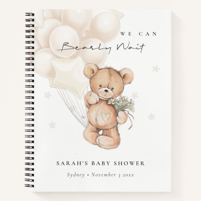 Cuaderno Cute Ivory Bearly Wait Bear Balloon Baby Shower (Anverso)
