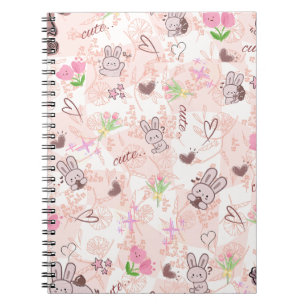 Cuaderno Cute Japanese Kawaii Bunny y Cuadro de Gingham Ros