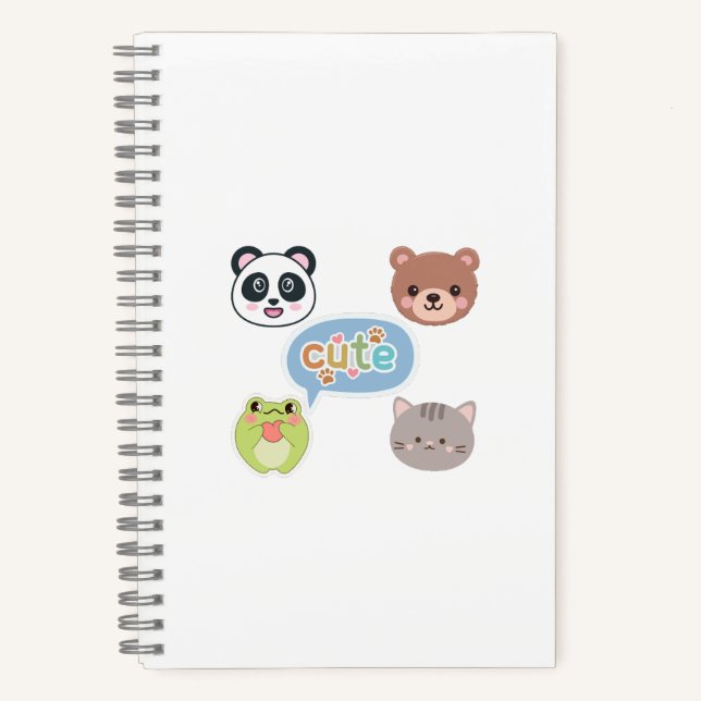 Cuaderno Cute Kawaii Animal Faces | Adorable Cartoon Design (Anverso)