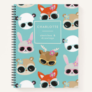 Cuaderno Cute Kawaii Animales gafas de sol Dibujo de nombre