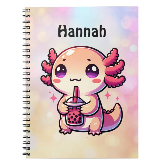 Cuaderno Cute Kawaii Axolotl con té de burbuja personalizad (Frente)