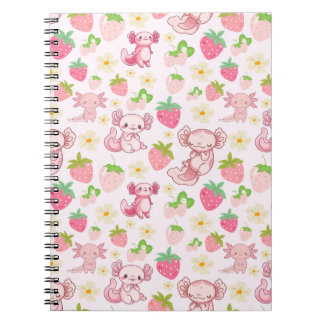Cuaderno Cute Kawaii Axolotl & Strawberry Seamless Pattern