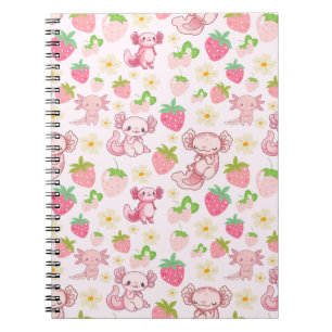 Cuaderno Cute Kawaii Axolotl y patrón continuo de fresa
