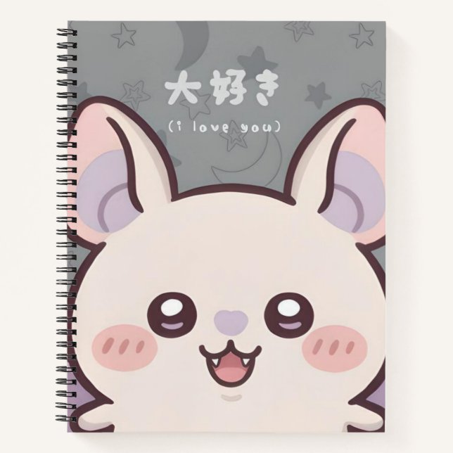 Cuaderno Cute Kawaii Bat Notebook - "Daisuki" (I Love You)  (Anverso)