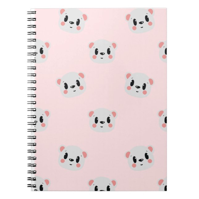 Cuaderno Cute Kawaii Bear Face Pattern on Pastel Pink (Frente)