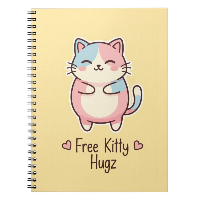 Cuaderno Cute Kawaii Cat "Free Pup Hugz" Personalized Pas (Frente)