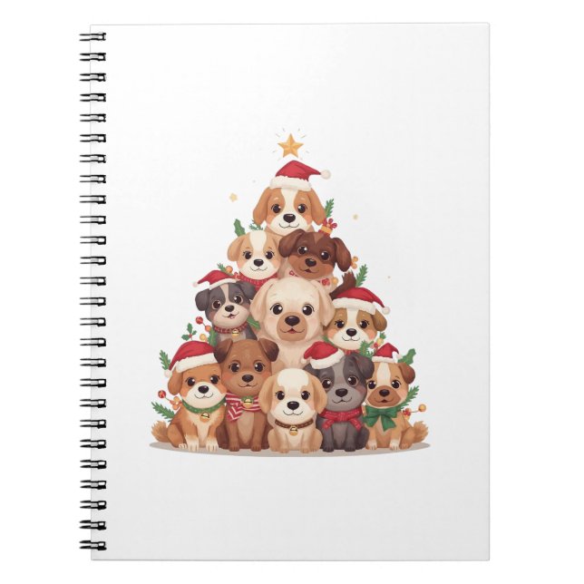 Cuaderno Cute Kawaii Dog Christmas Tree – Funny Holiday Pet (Frente)