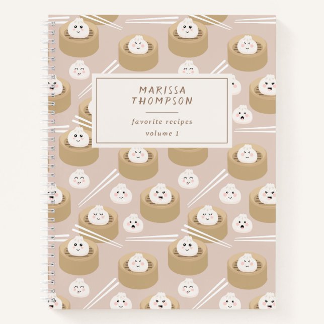 Cuaderno Cute Kawaii Dumplings Receta de palillos de vapor (Anverso)