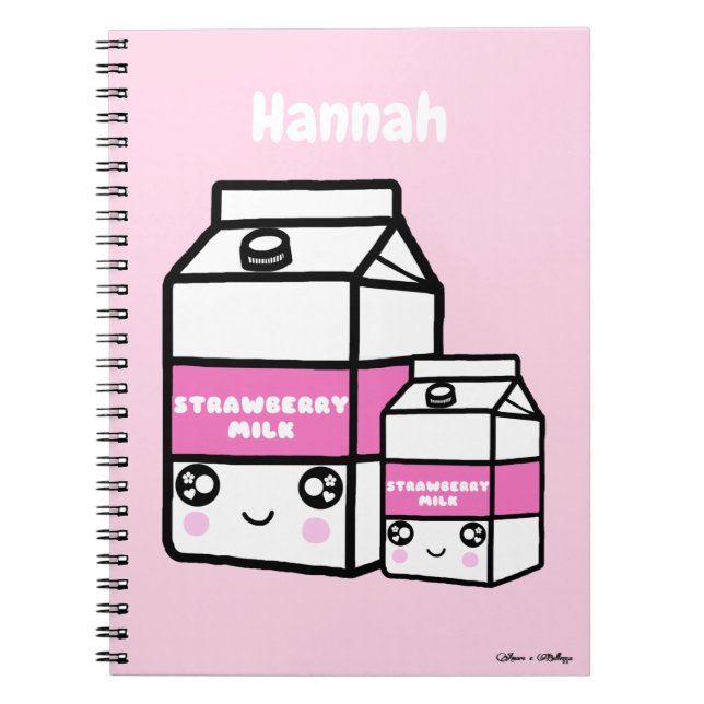 Cuaderno Cute Kawaii Fresa Leche Dúo Bebida Leche Rosa (Frente)