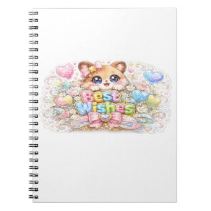 Cuaderno Cute Kawaii Mejores Deseos Gato Pastel Rosa Floral