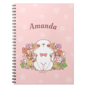Cuaderno Cute Kawaii Mochi Pomchi con Flores Nombre Persona