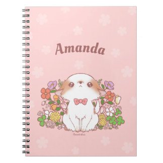 Cuaderno Cute Kawaii Mochi Pomchi con Flores Nombre Persona