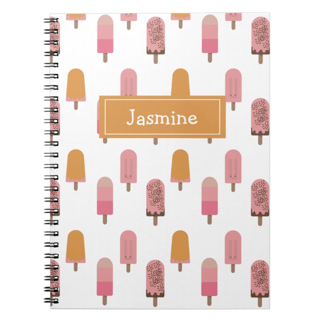 Cuaderno Cute Kawaii Popsicle Iced Pops Lolly Pink Monogram (Frente)