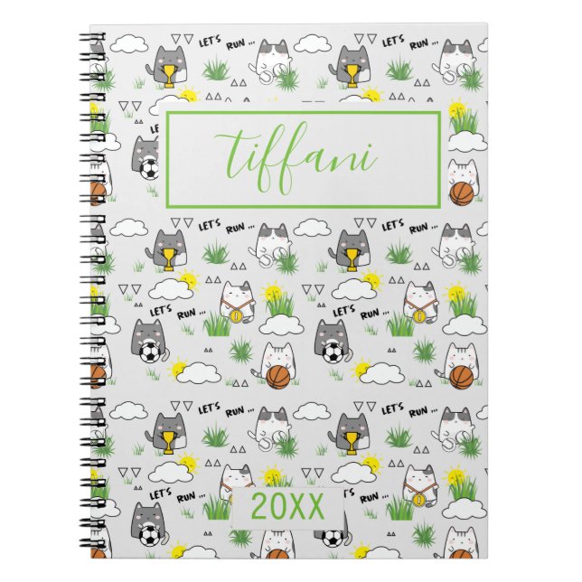 Cuaderno Cute Kawaii Portátil para gatos deportivos (Frente)