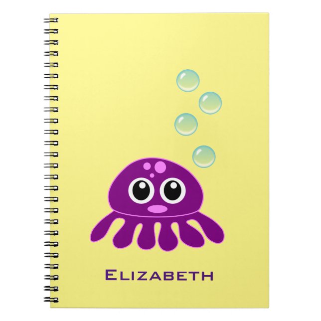 Cuaderno Cute Kawaii Purple Jellyfish con burbujas azules (Frente)