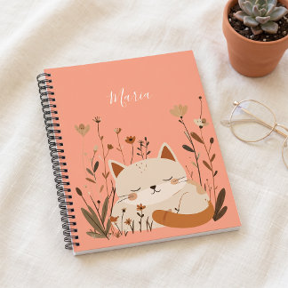 Cuaderno Cute Kitten Durmiente Floral Nombre Personalizado
