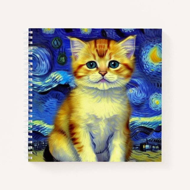 Cuaderno Cute Kitten Starry Night Van Gogh (Anverso)