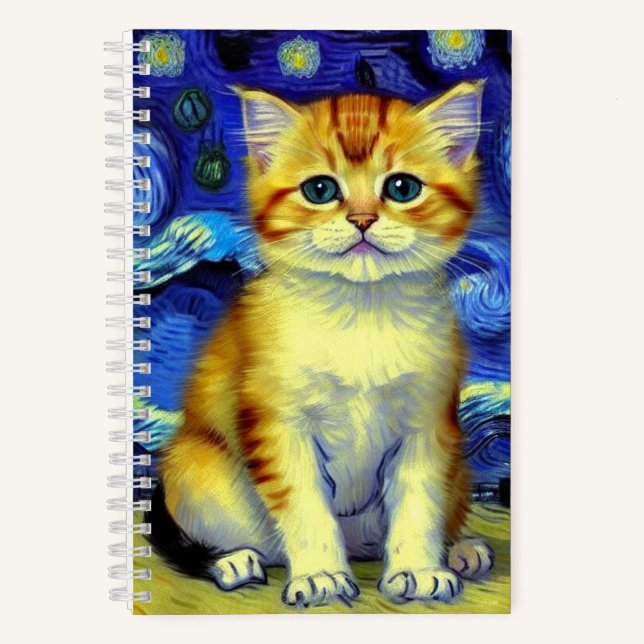 Cuaderno Cute Kitten Starry Night Van Gogh (Anverso)
