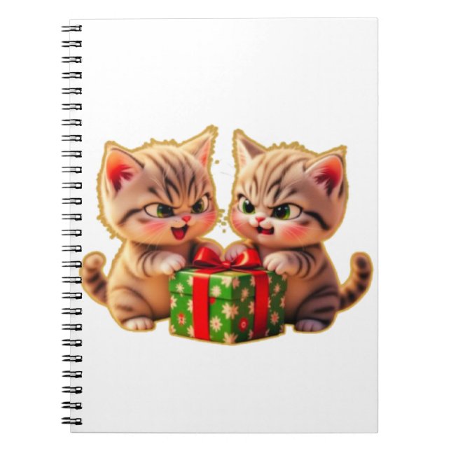 Cuaderno **Cute Kittens Fighting Over a Gift – Funny Christ (Frente)