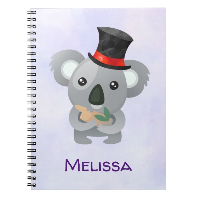 Cuaderno Cute Koala en un negro Personalizado de sombreros (Frente)