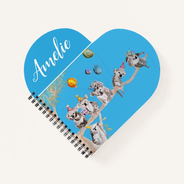 Cuaderno Cute Koala Fiesta de Cumpleaños Globo Niñas Niños  (Anverso)