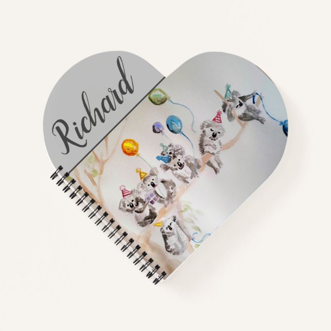 Cuaderno Cute Koala Fiesta de Cumpleaños Globos Niños (Anverso)
