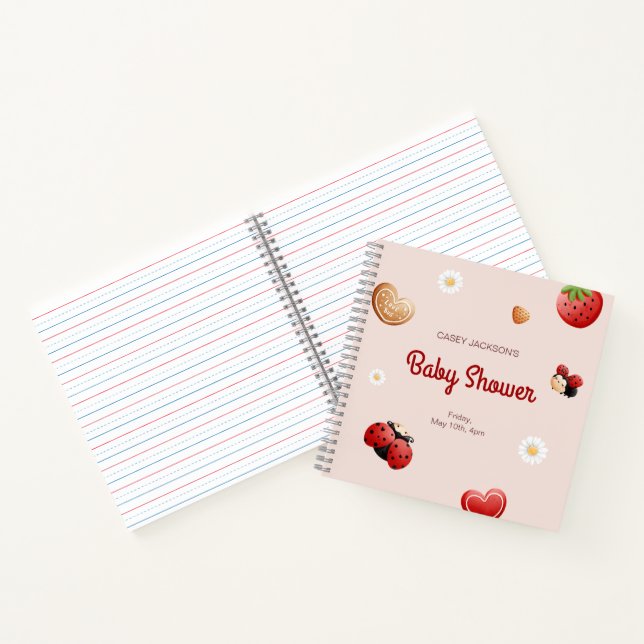 Cuaderno Cute Ladybug Flowers Baby Shower Guest Book (Interior)