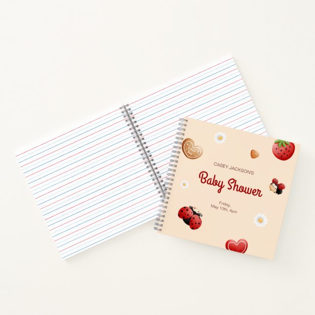 Cuaderno Cute Ladybug Flowers Baby Shower Guest Book (Interior)