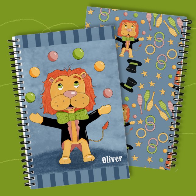 Cuaderno Cute Lion Juggler Kid Personalized Spiral Notebook (Cute personalized kid spiral notebook with a juggling lion . )