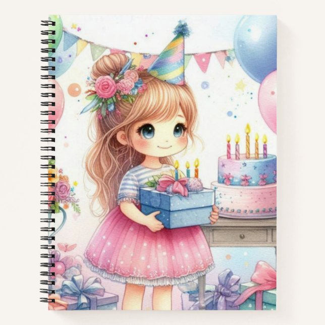 Cuaderno Cute Little Girl Birthday Party Spiral Notebook (Anverso)