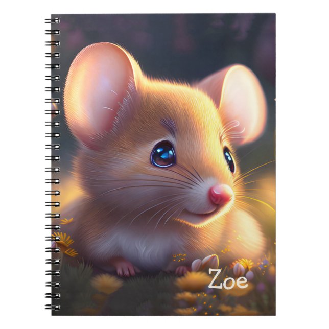 Cuaderno Cute little mouse in a flower meadow, custom  (Frente)