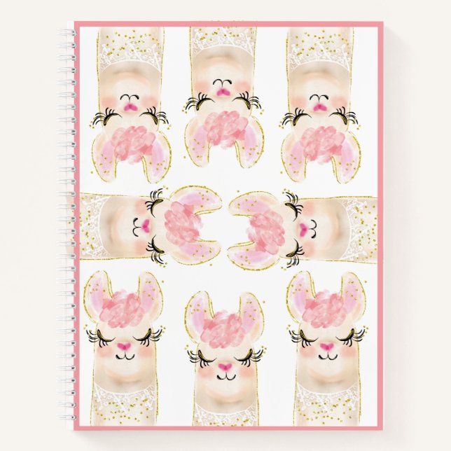 Cuaderno Cute Llama acuarela rosa (Anverso)