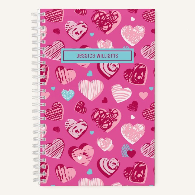 Cuaderno Cute Love Doodle Sweet Heart Pattern Pink (Anverso)