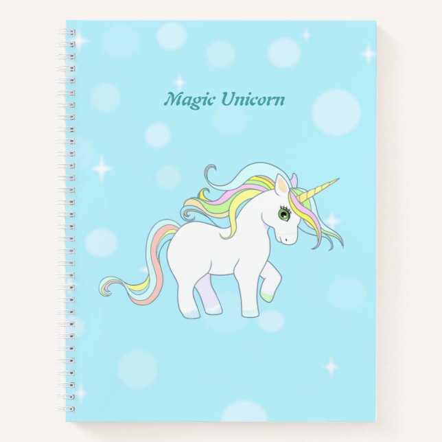 Cuaderno Cute Magia Unicornio sobre Azul Claro (Anverso)