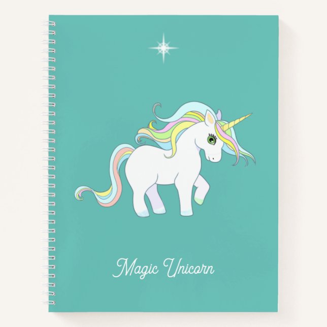 Cuaderno Cute Magic Unicorn sobre Azul Turquesa (Anverso)