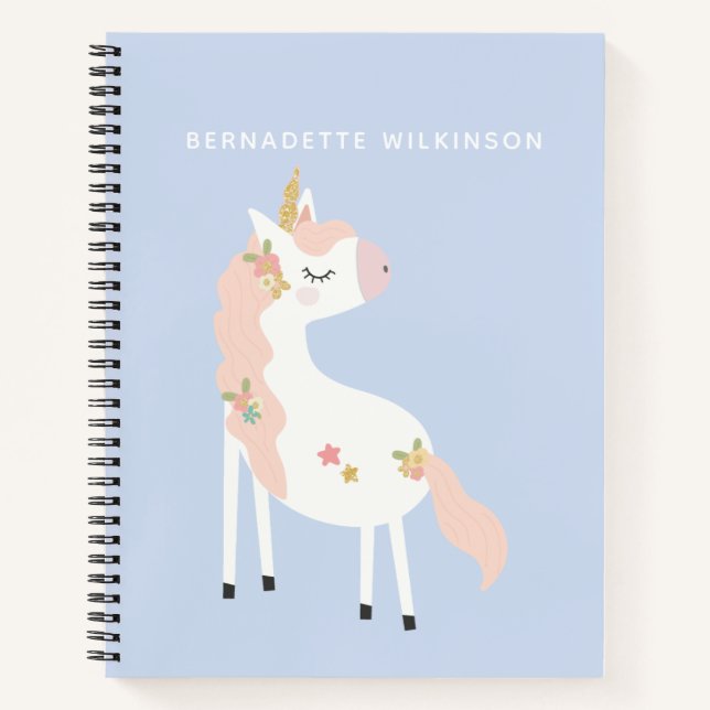 Cuaderno Cute Magnífico Unicornio Pastel Pink Purple Gold N (Anverso)