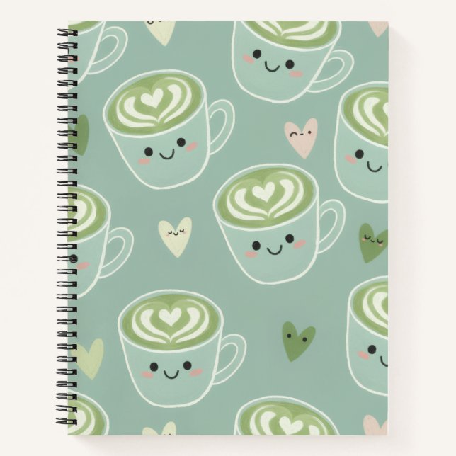 Cuaderno Cute Matcha Latte Pastel Green Spiral Notebook (Anverso)