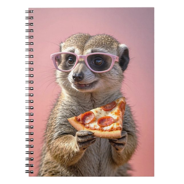 Cuaderno Cute Meerkat con gafas y pizza (Frente)