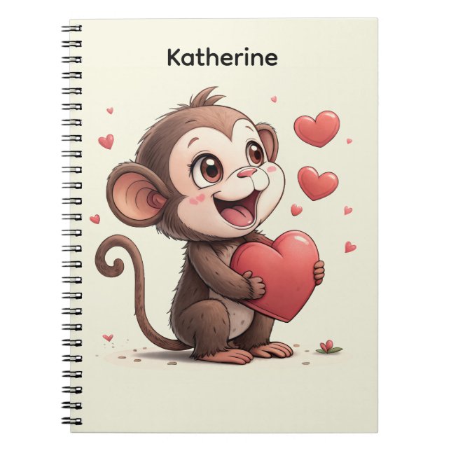 Cuaderno Cute Monkey Red Hearts Spiral Notebook  (Frente)