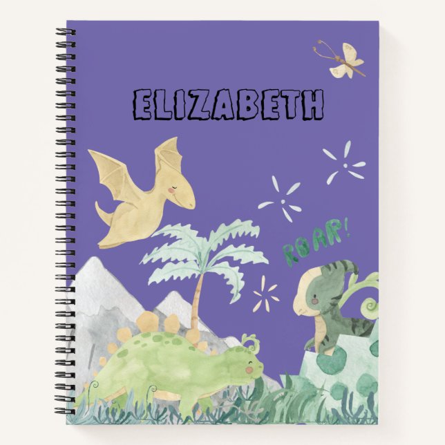 Cuaderno Cute morado acuarela dinosaurio para portátiles (Anverso)