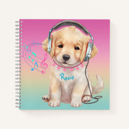 Cuaderno Cute Music Love Golden Retriever Personalizado