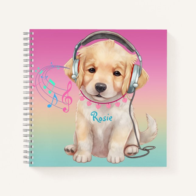 Cuaderno Cute Music Love Golden Retriever Personalizado (Anverso)