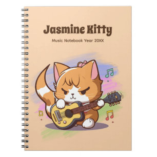 Cuaderno Cute Naranja Gato Tocando Guitarra (Personalize)